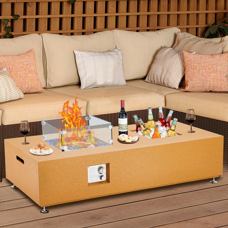 56 Inch Orange Gas Fire Pit Table with Ice Bucket