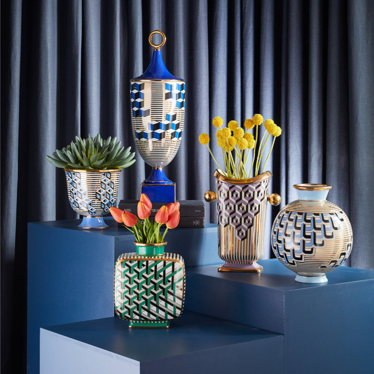 Gold and Green Porcelain Square Decorative Vase