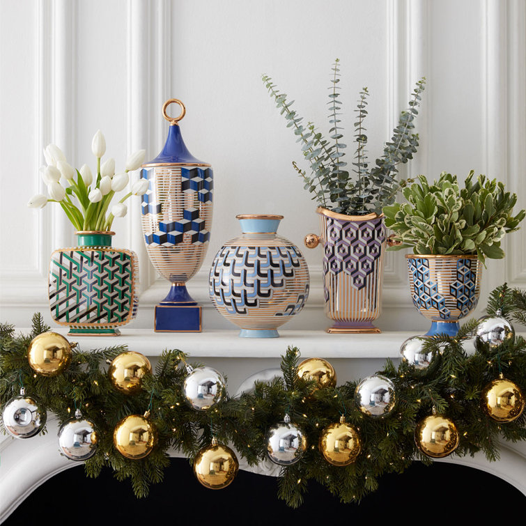 Gold and Green Porcelain Square Decorative Vase