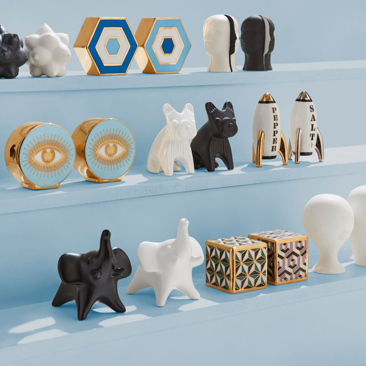 Atlas Black and White Porcelain Salt & Pepper Set