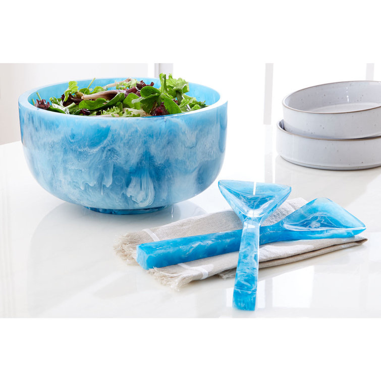 Turquoise Marbleized Plastic Salad Bowl, 11'' Diameter