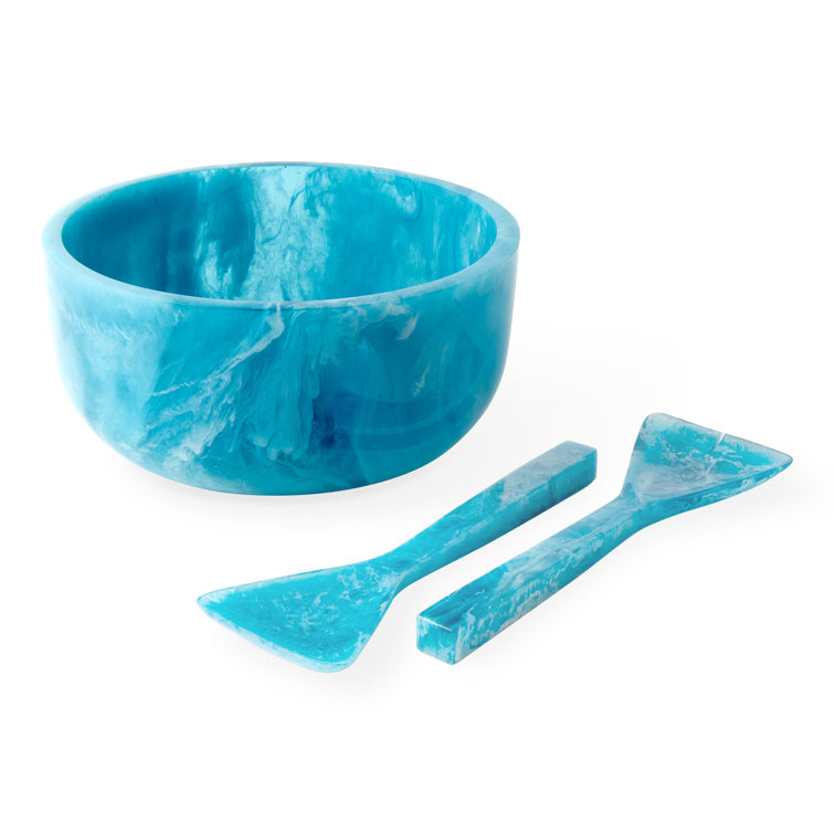 Turquoise Marbleized Plastic Salad Bowl, 11'' Diameter