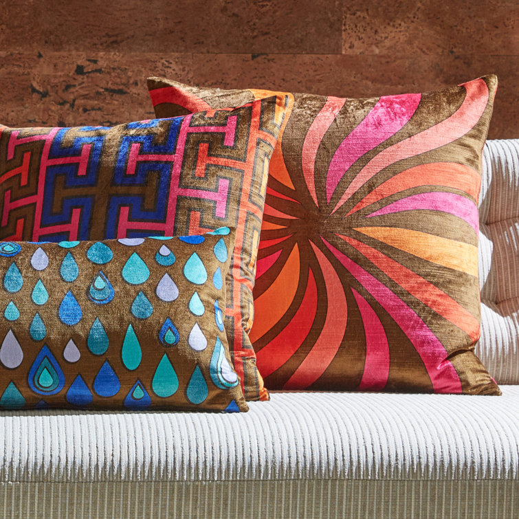 Madrid Brown and Blue Velvet Rectangular Pillow