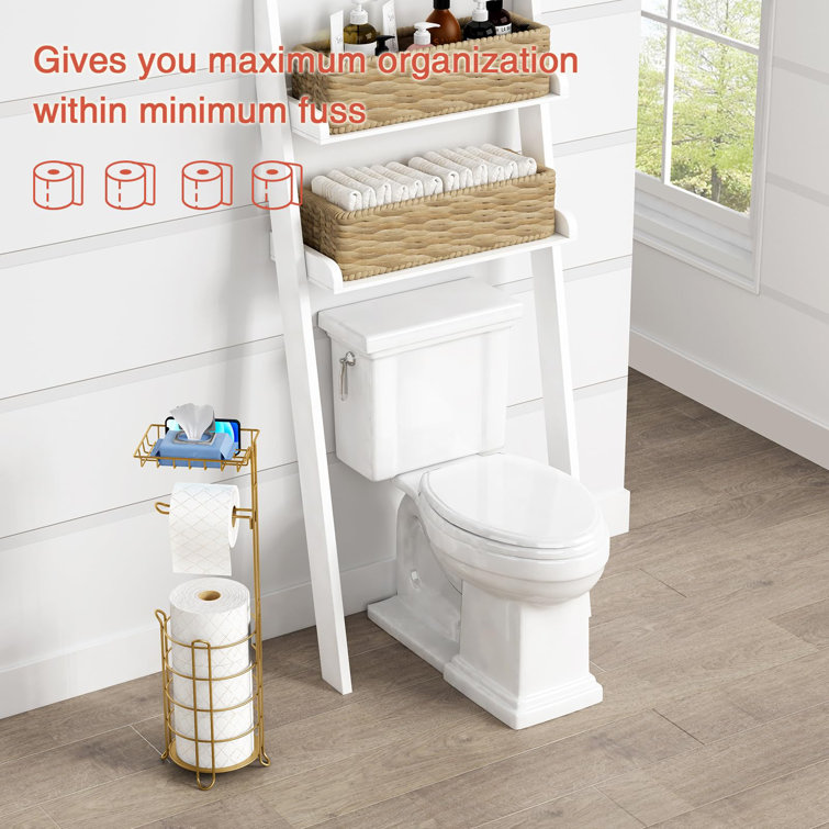 Gold Metal Free Standing Toilet Paper Holder with Storage Tray