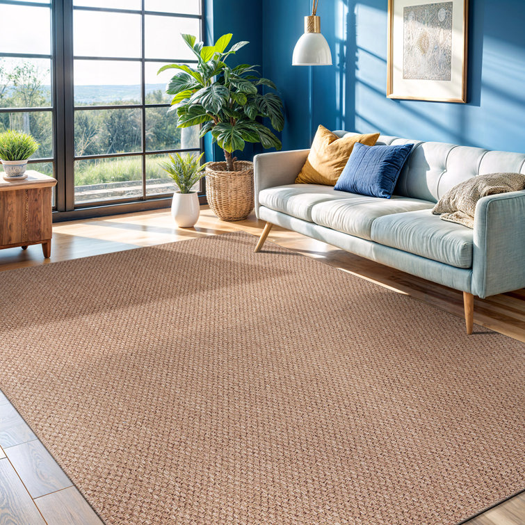 Natural Beige and Brown Synthetic 5' x 7' Washable Area Rug