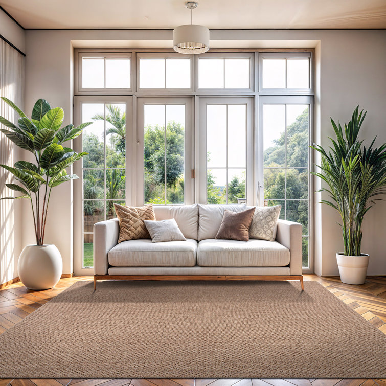 Natural Beige and Brown Synthetic 5' x 7' Washable Area Rug