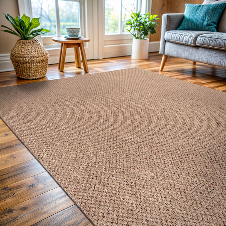 Natural Beige and Brown Synthetic 5' x 7' Washable Area Rug