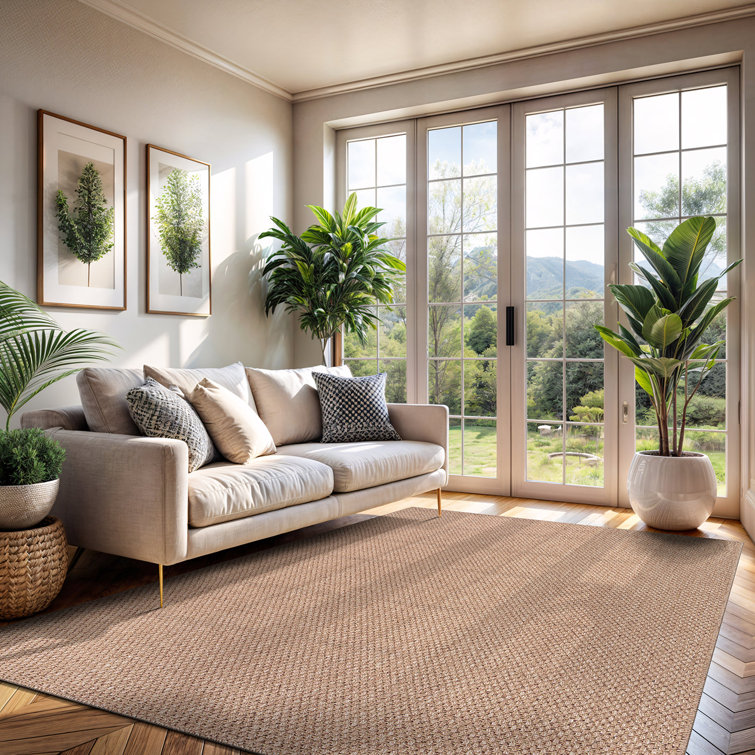 Natural Beige and Brown Synthetic 5' x 7' Washable Area Rug