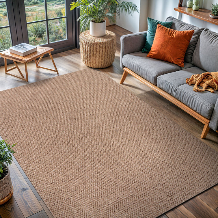 Natural Beige and Brown Synthetic 5' x 7' Washable Area Rug