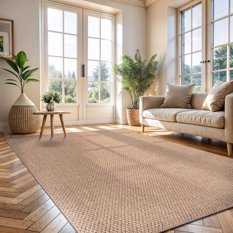 Natural Beige and Brown Synthetic 5' x 7' Washable Area Rug