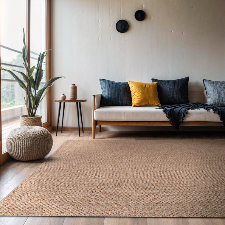 Natural Beige and Brown Synthetic 5' x 7' Washable Area Rug
