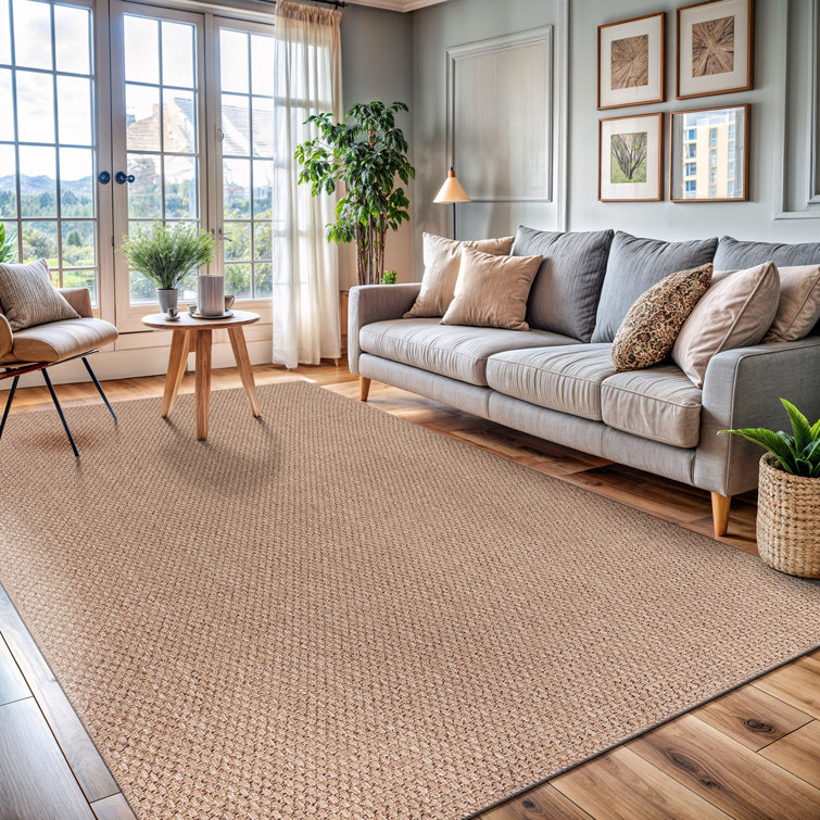 Natural Beige and Brown Synthetic 5' x 7' Washable Area Rug