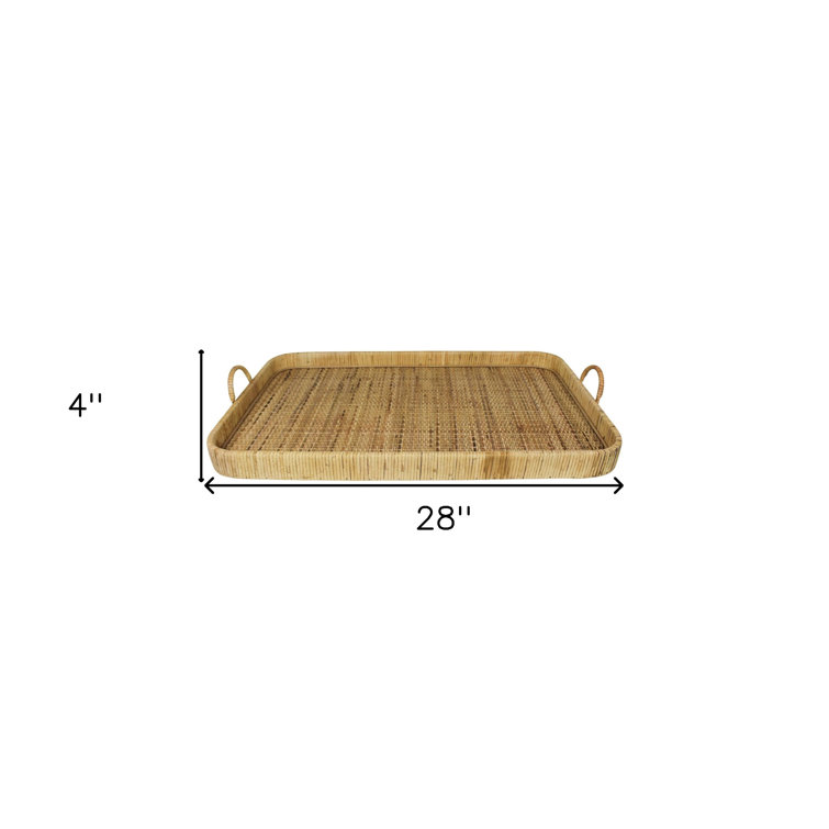 Natural Bamboo Rectangular Serving Tray with Handles