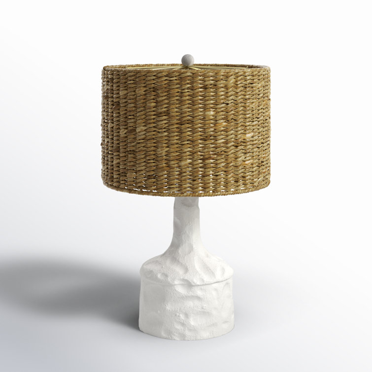 White Resin Table Lamp with Tan Seagrass Shade