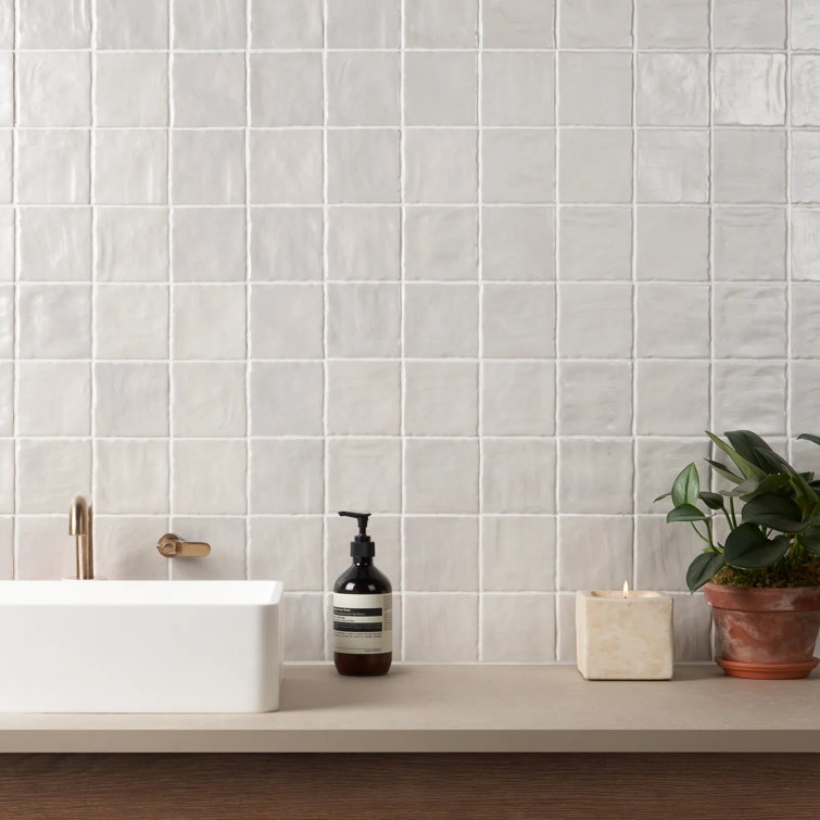 Amagansett 4" x 4" White Ceramic Wall Tile Set