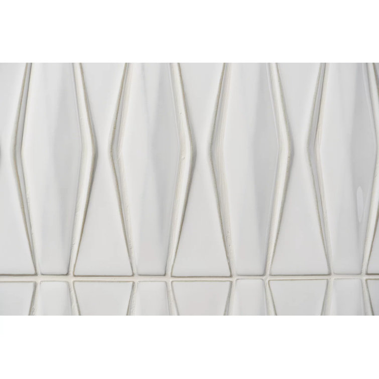 Natural White Geometric Glass Mosaic Tile 2x8
