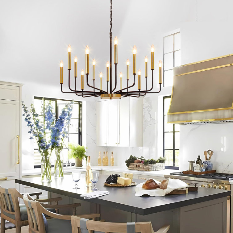 Black and Gold 16-Light Candle Chandelier with Adjustable Chain