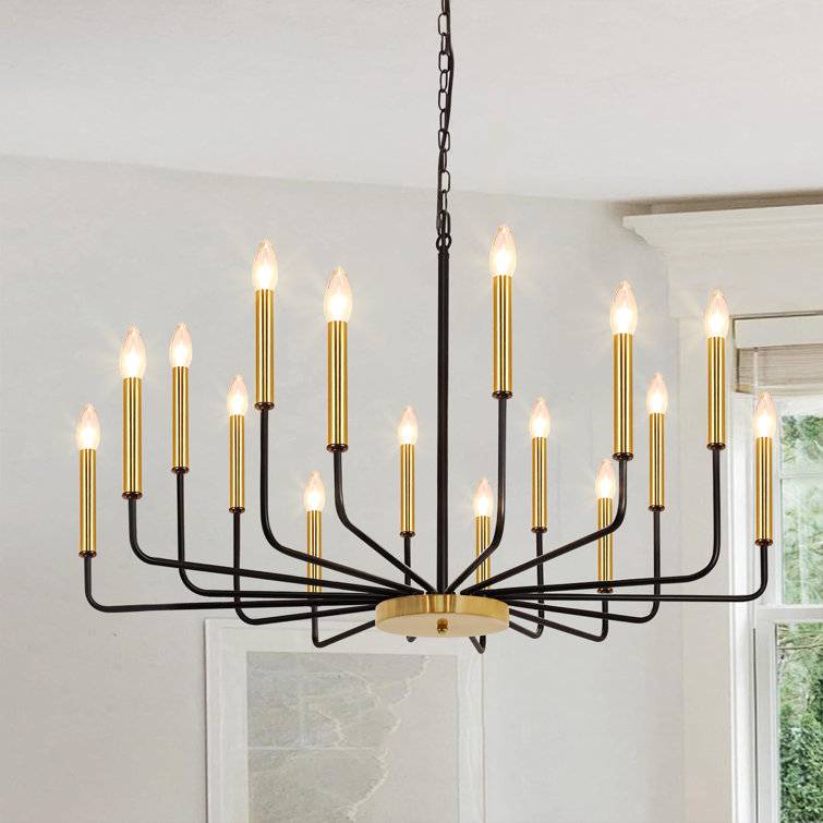Black and Gold 16-Light Candle Chandelier with Adjustable Chain
