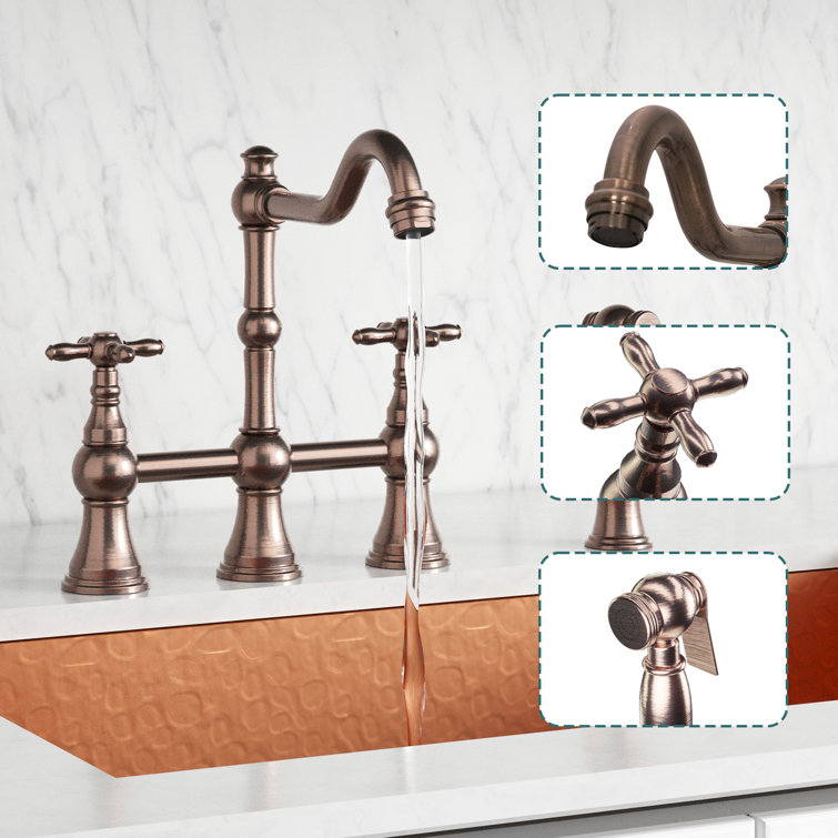 Antique Copper Solid Brass Kitchen Faucet with Side Spray