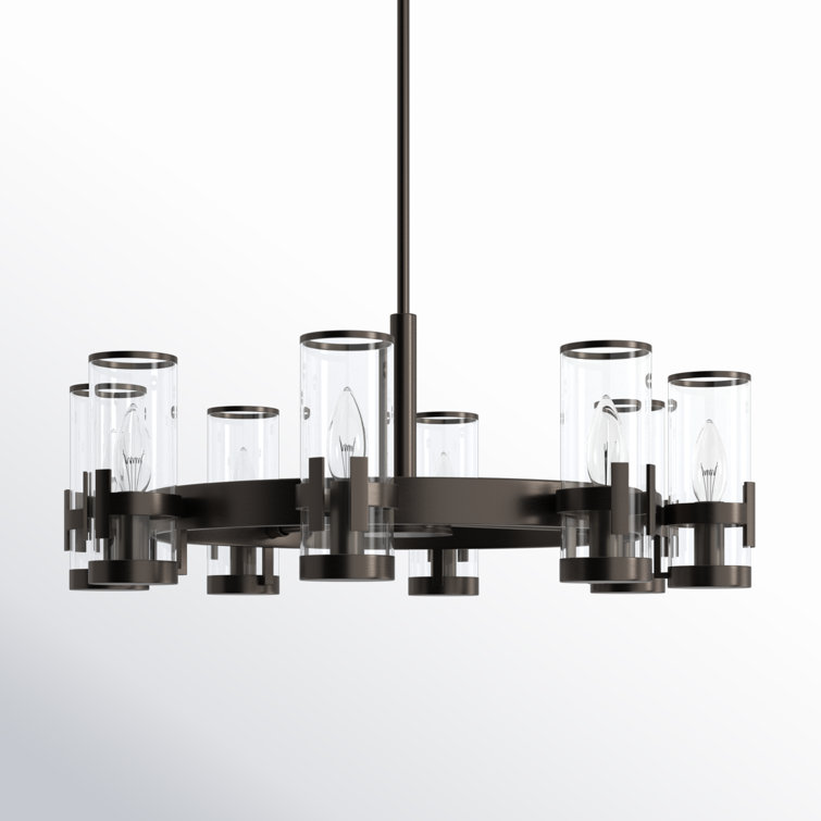 Reeve 27'' Black Oxide 8-Light Elegant Glass Cylinder Chandelier