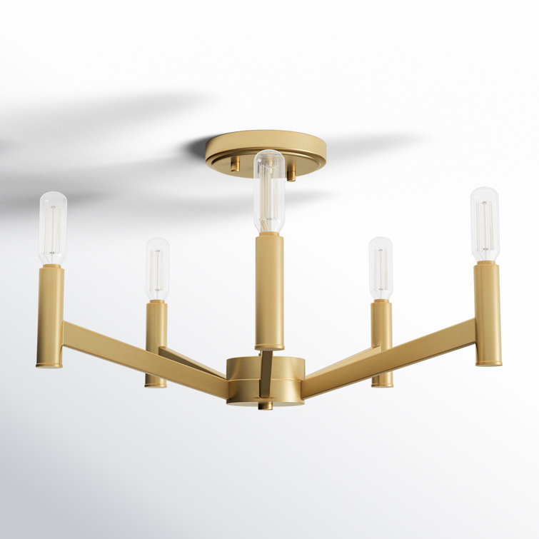 Vector Mid-Century Modern 5-Light Satin Brass Semi-Flush Mount