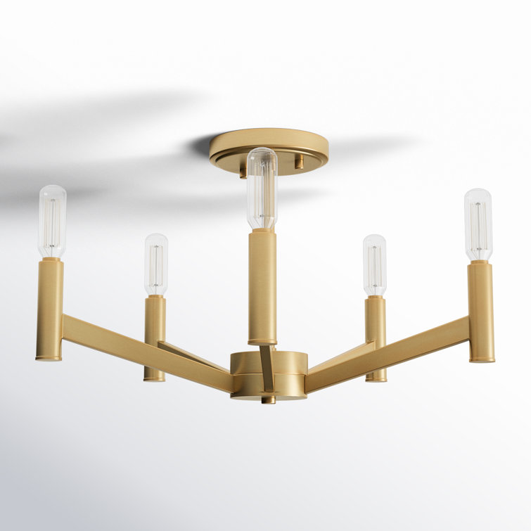 Vector Mid-Century Modern 5-Light Satin Brass Semi-Flush Mount
