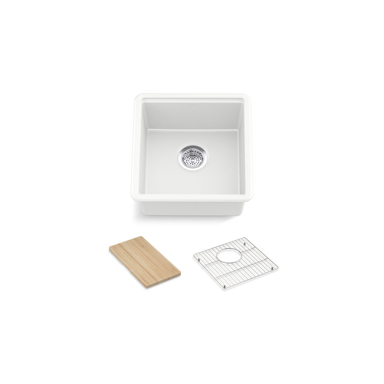 Billings Matte White Granite Composite Undermount Bar Sink with Accessories