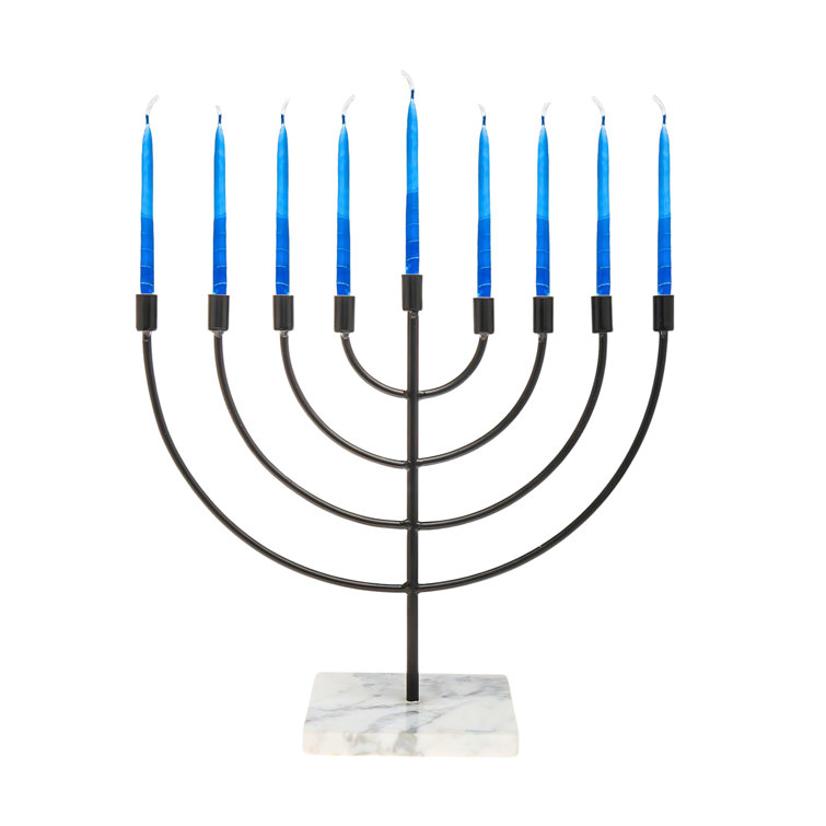 Black Wire Menorah with Marble Base