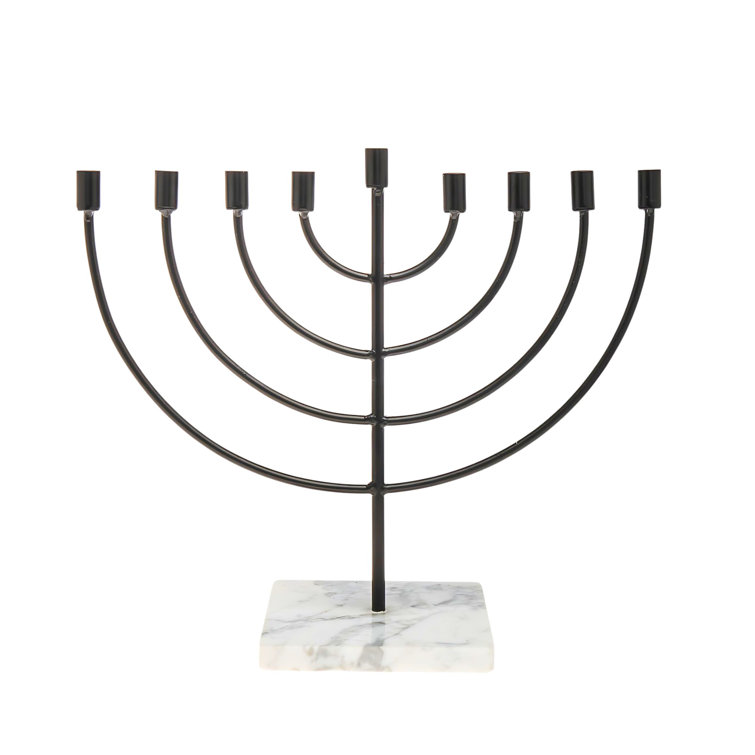 Black Wire Menorah with Marble Base