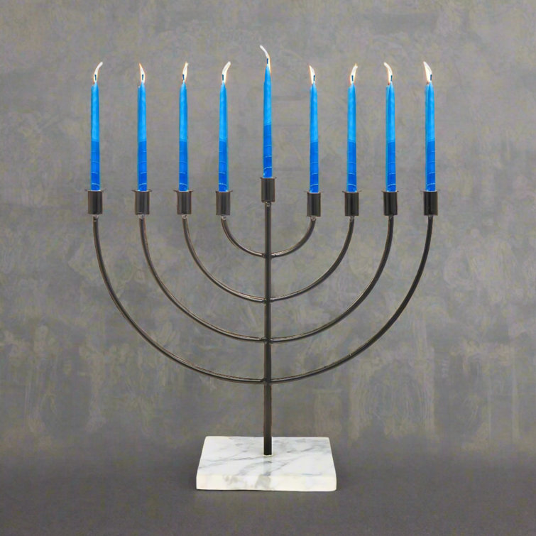 Black Wire Menorah with Marble Base