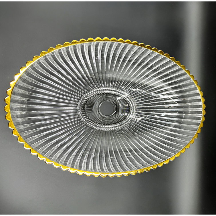 Clear and Gold Oval Glass Vessel Bathroom Sink