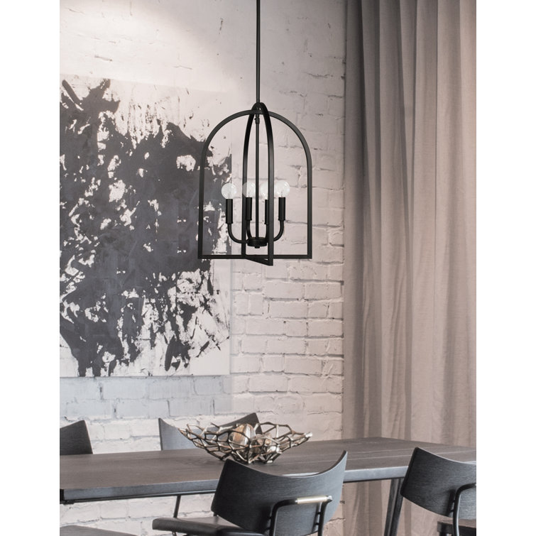 Pamela Matte Black Glass 4-Light Indoor/Outdoor Pendant
