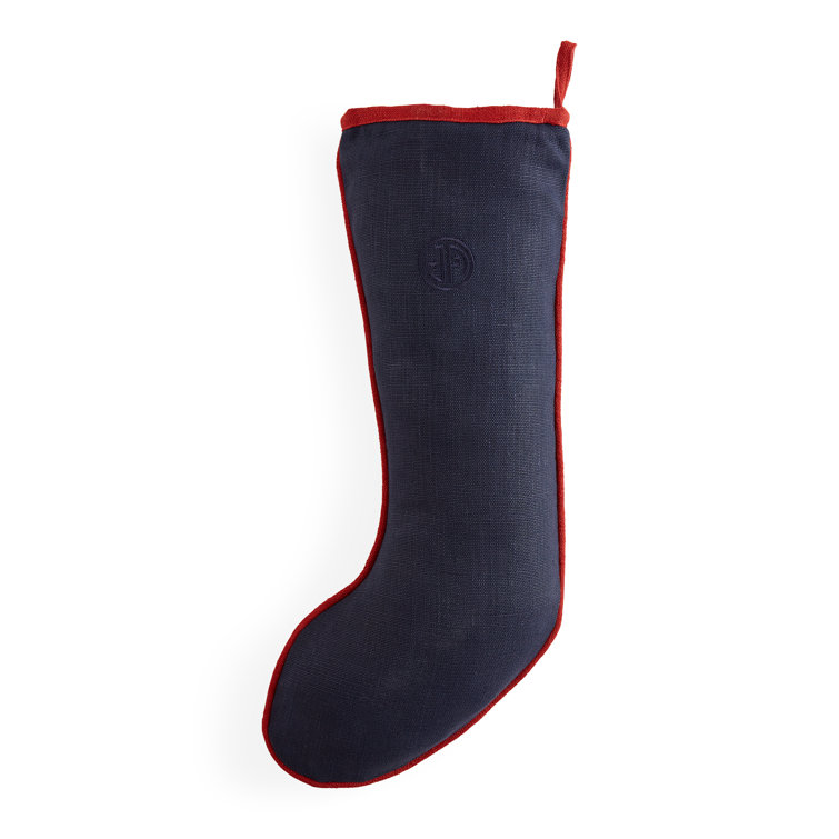 Deep Navy Linen Holiday Stocking with Colorful Capsules