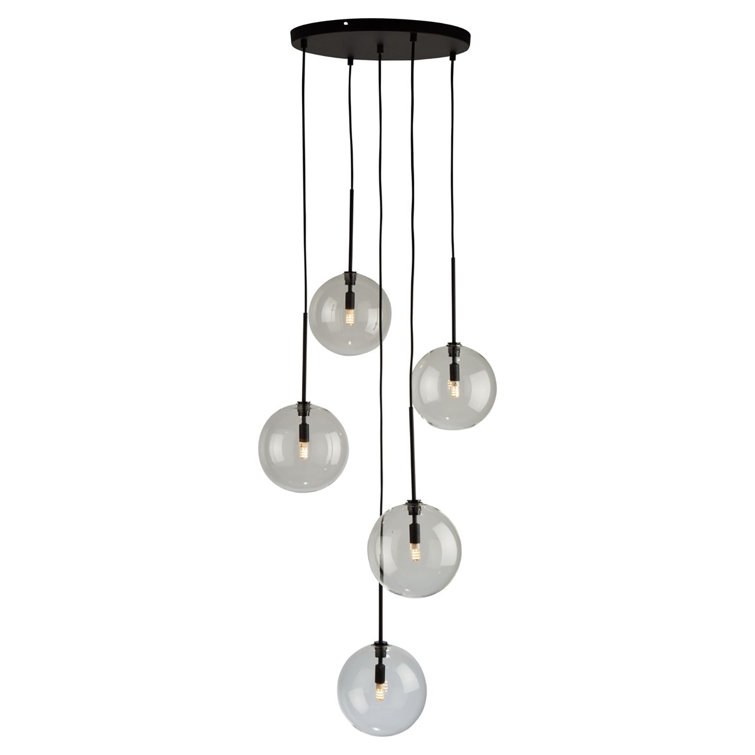 Black Glass Globe 5-Light LED Pendant