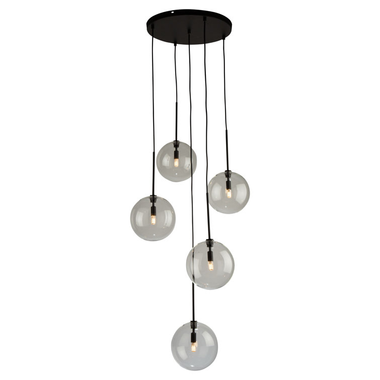 Black Glass Globe 5-Light LED Pendant
