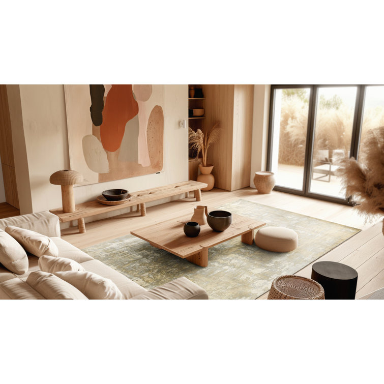 Ivory Abstract Handmade Wool & Viscose 9' x 12' Area Rug