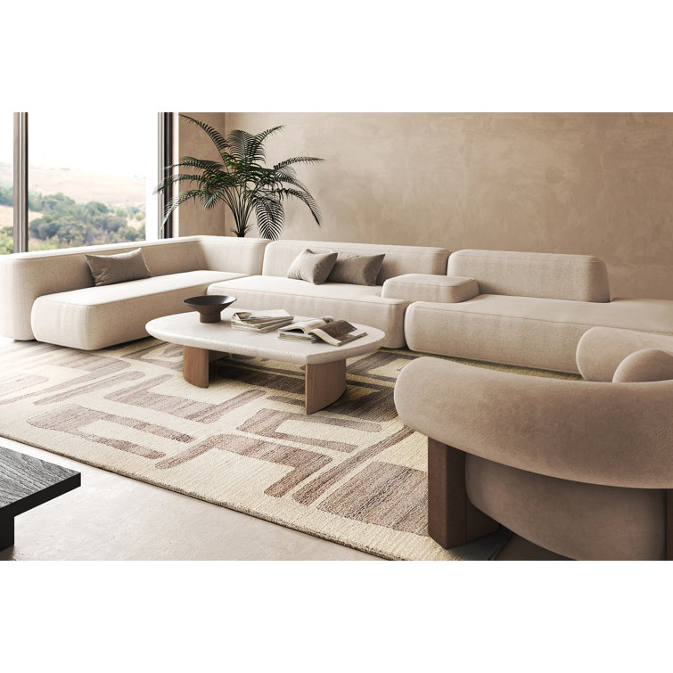 Ivory and Beige Hand-Tufted Wool Rectangular Area Rug, 10' x 14'