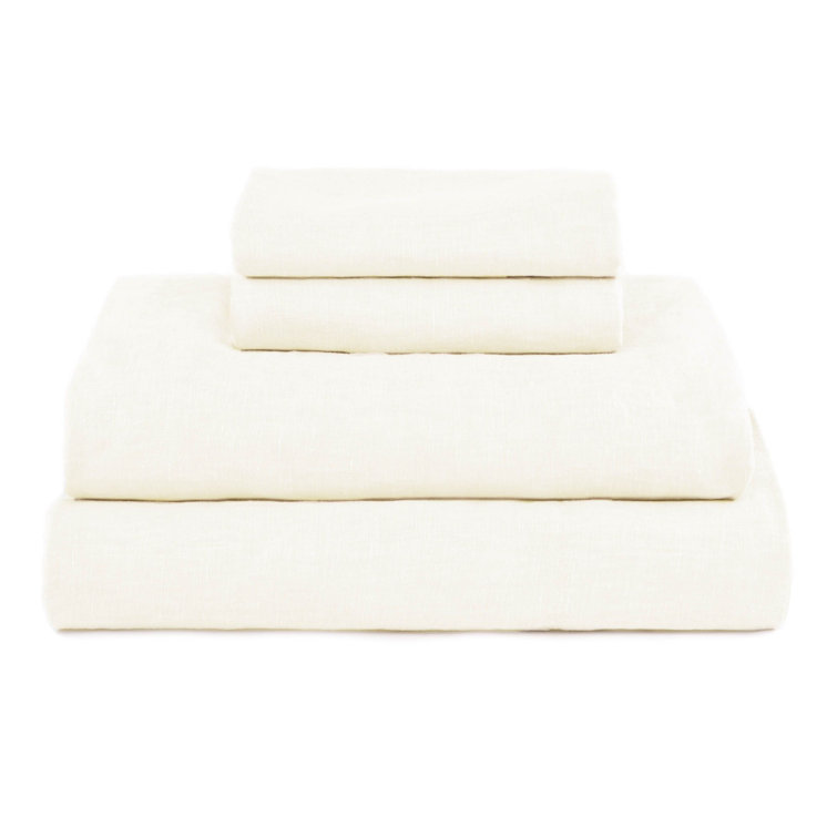 Twin Cream French Linen Sheet Set with Stripe Pattern