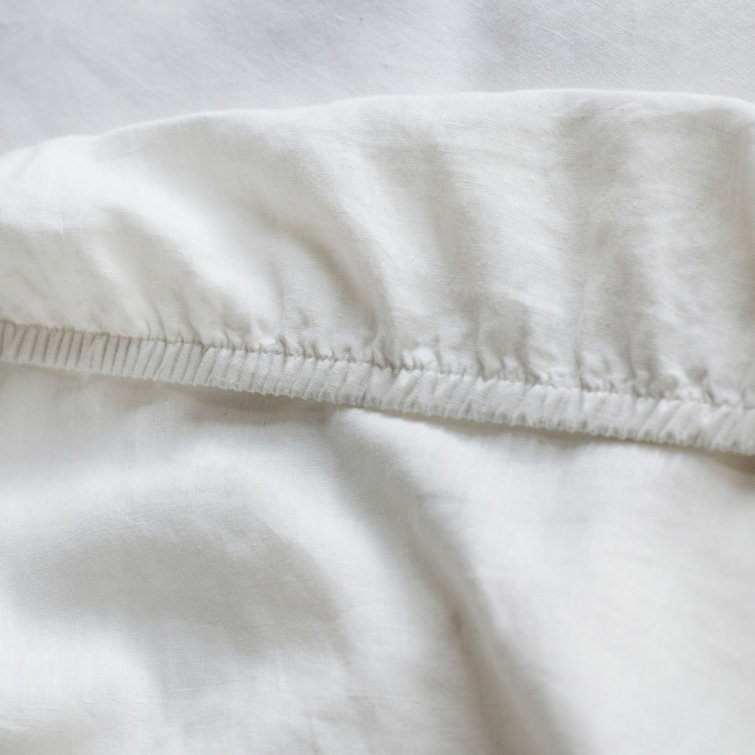 Twin Cream French Linen Sheet Set with Stripe Pattern