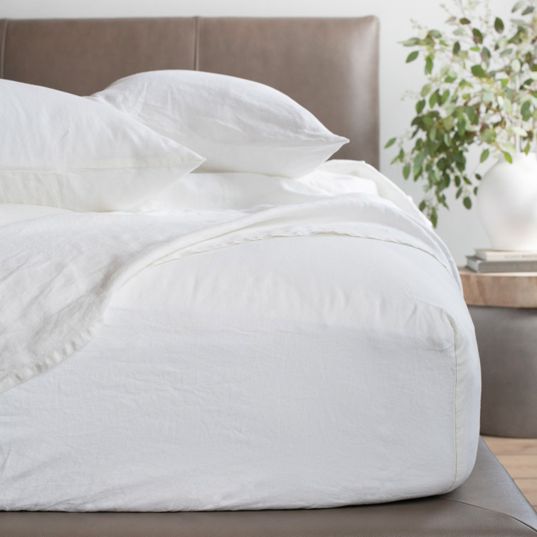 Twin Cream French Linen Sheet Set with Stripe Pattern