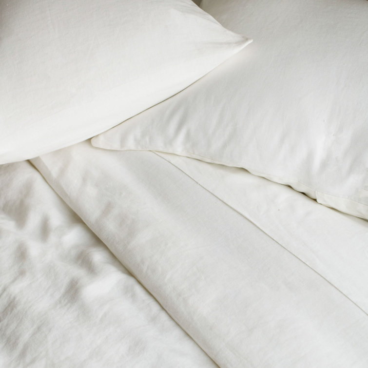 Twin Cream French Linen Sheet Set with Stripe Pattern