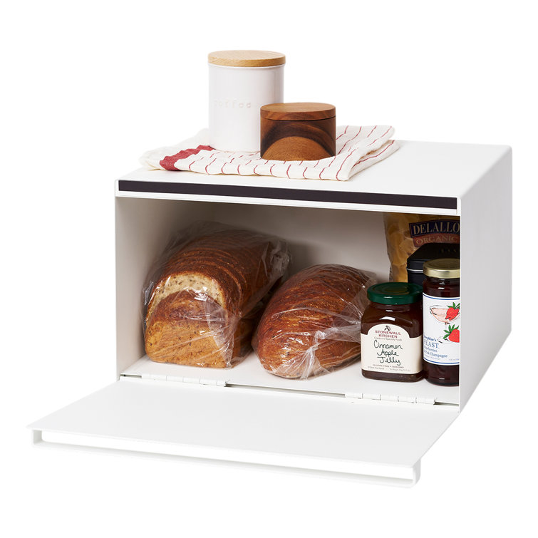 White Steel Minimalist Bread Box with Handles