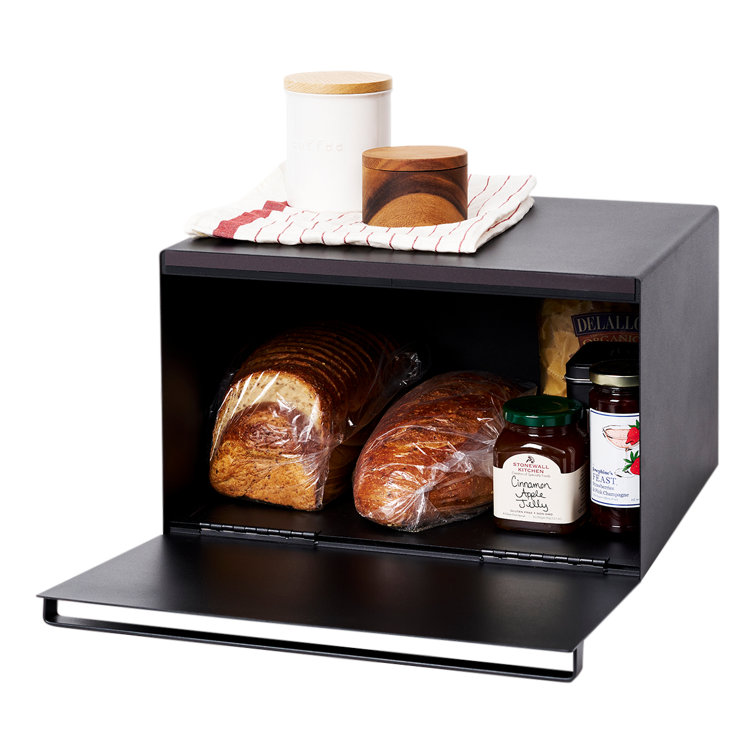 Black Steel Minimalist Rectangle Bread Bin with Handles