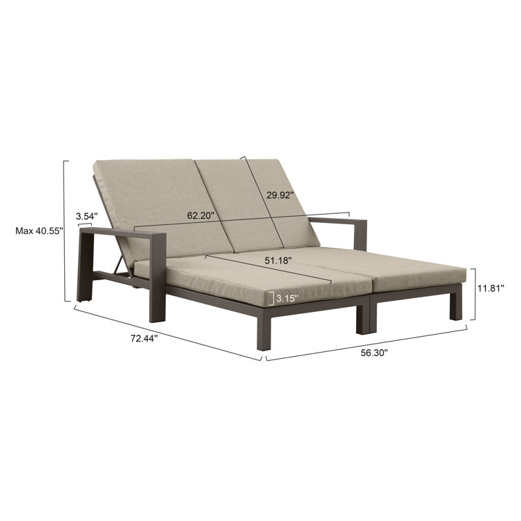 Slate Black Aluminum Double Chaise Lounge with Beige Cushions