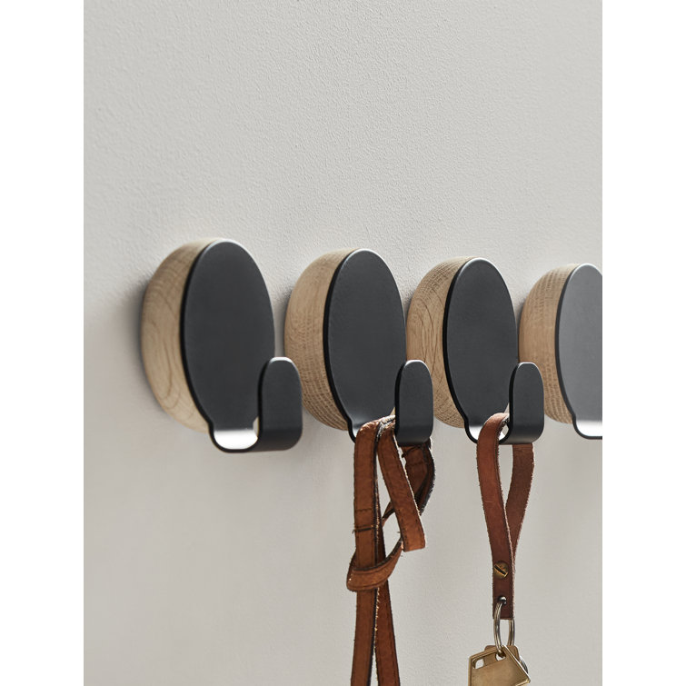 Dark Gray Metal and Oak Wood Wall Hook