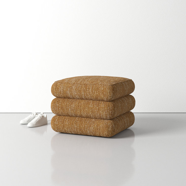 Mellow Mustard Upholstered Solid Wood Accent Stool