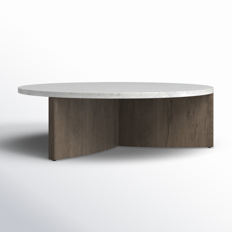 Contemporary Rustic Grey Oak & White Marble Round Coffee Table
