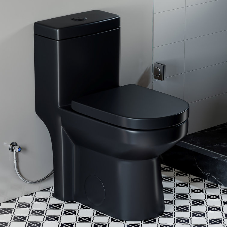 Matte Black Compact Dual Flush Round Toilet with Soft Close Seat