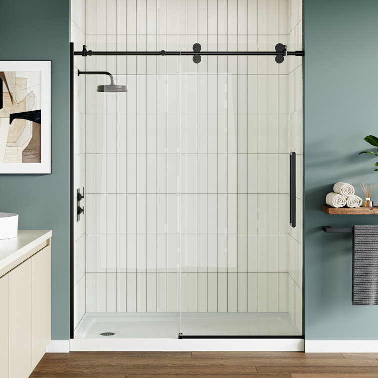 60" Matte Black Frameless Sliding Shower Door with Clear Glass