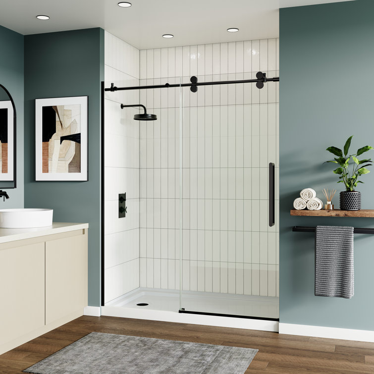 60" Matte Black Frameless Sliding Shower Door with Clear Glass